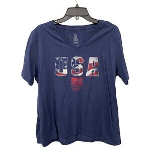 Team Apparel USA Olympic V Neck Graphic T Shirt Womens XL Short Sleeve Patriotic